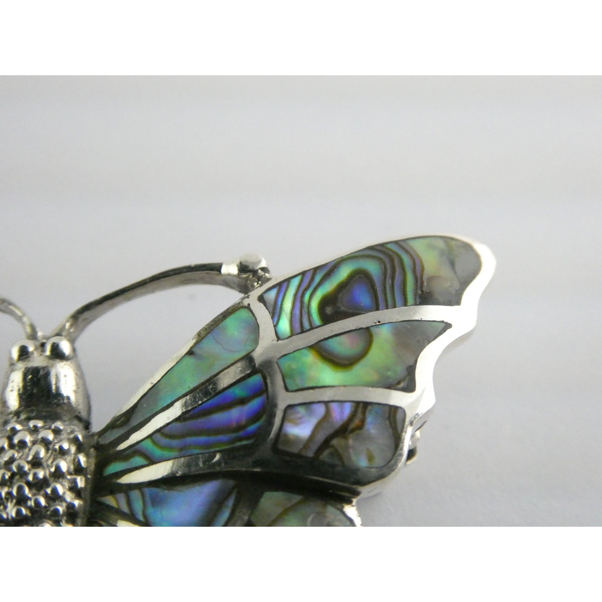 SX Sterling Silver Abalone Shell Inlay Butterfly Shape Brooch Pendant 16g 1.5 In