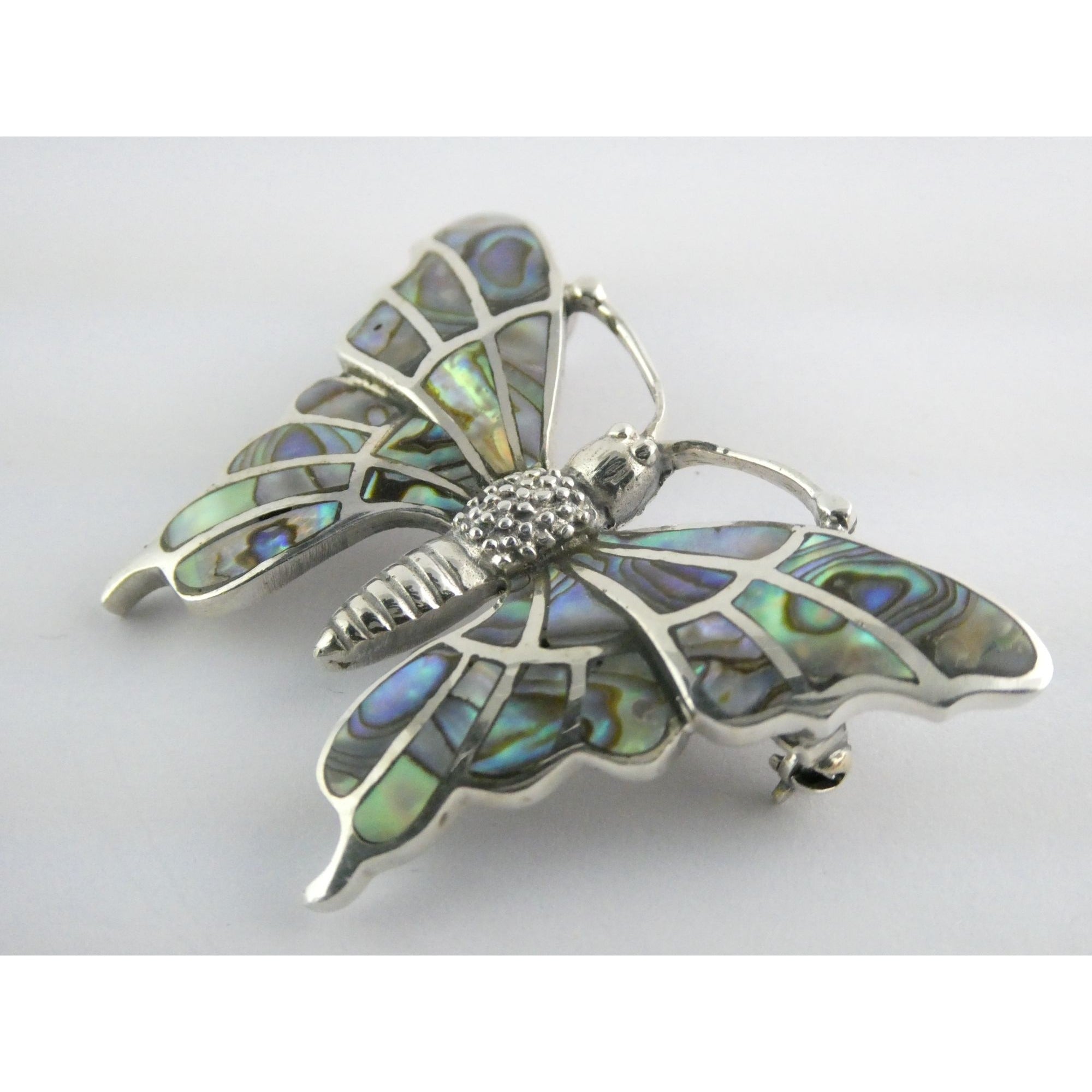 SX Sterling Silver Abalone Shell Inlay Butterfly Shape Brooch Pendant 16g 1.5 In