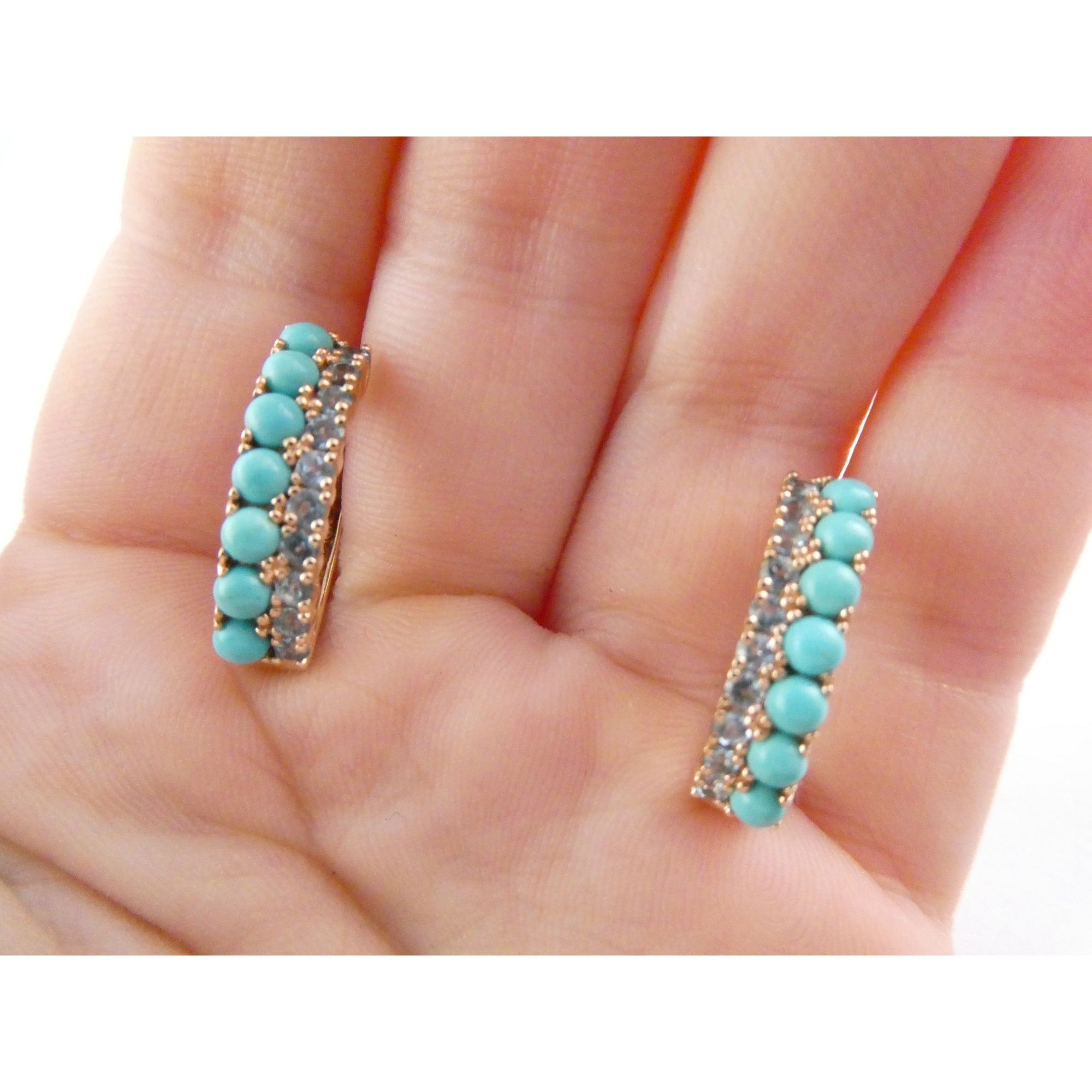 EA Designer Rose Gold Gilt Sterling Silver Turquoise and Blue Topaz Earrings 925