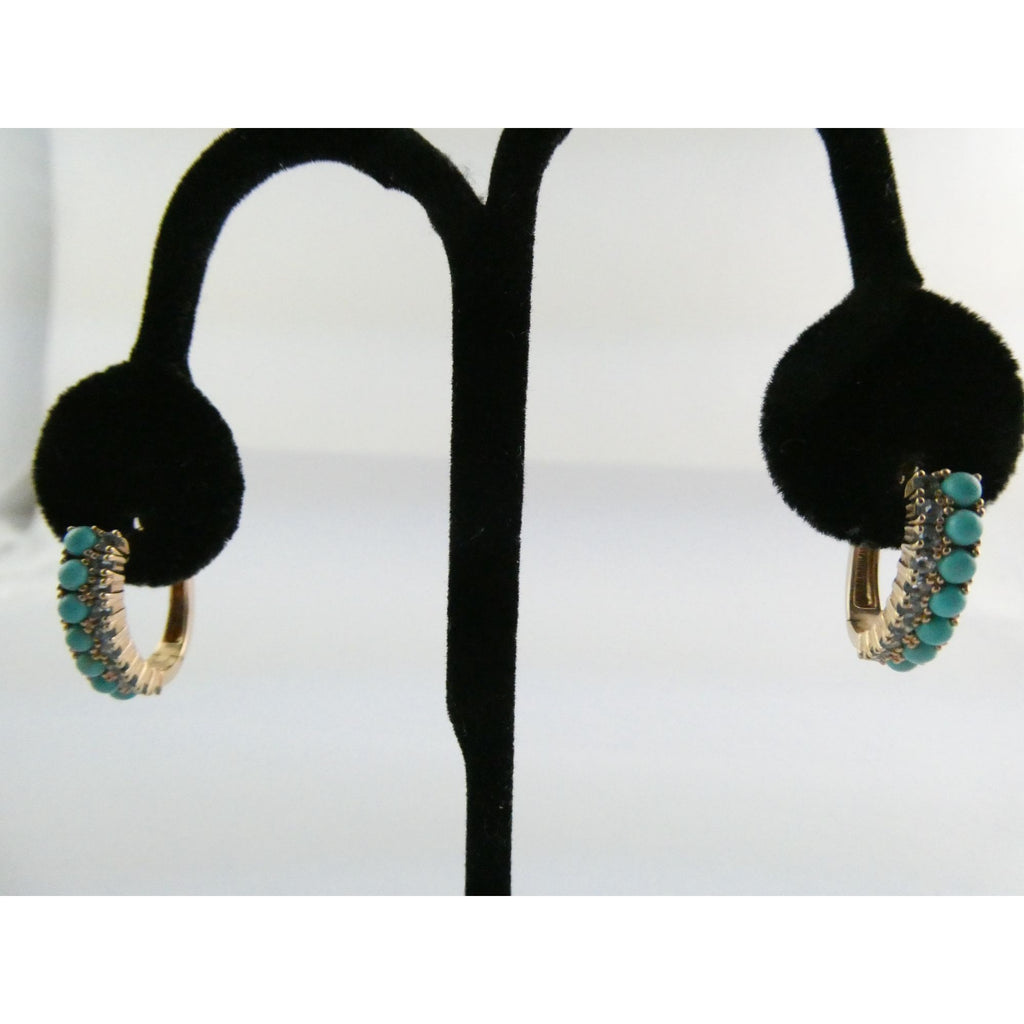 EA Designer Rose Gold Gilt Sterling Silver Turquoise and Blue Topaz Earrings 925