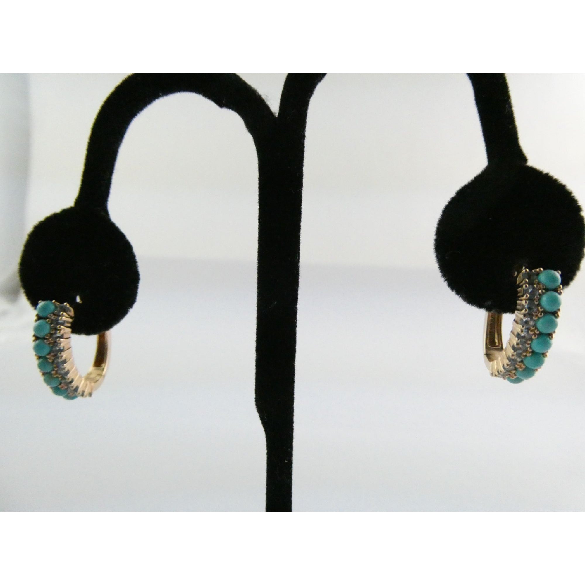 EA Designer Rose Gold Gilt Sterling Silver Turquoise and Blue Topaz Earrings 925