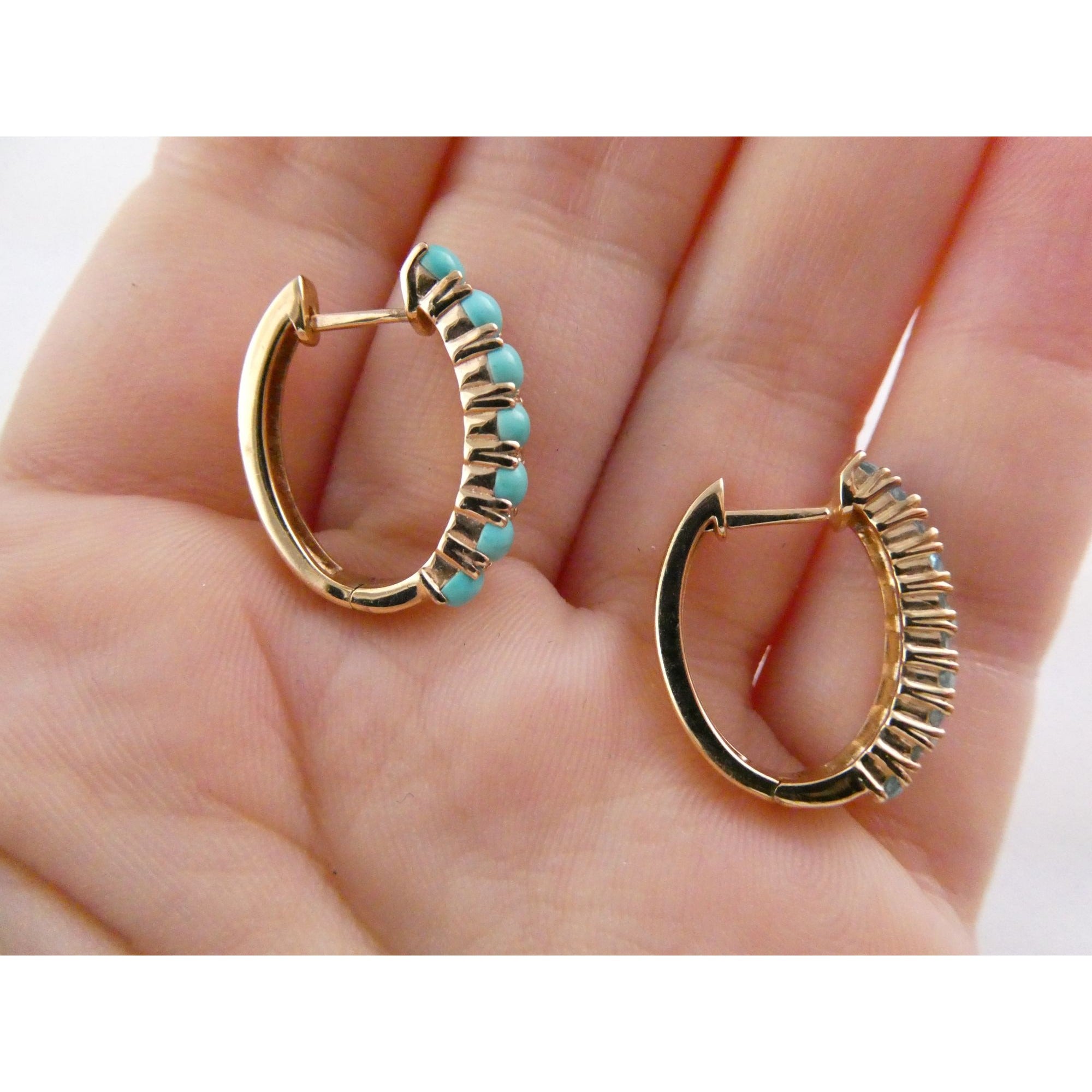 EA Designer Rose Gold Gilt Sterling Silver Turquoise and Blue Topaz Earrings 925