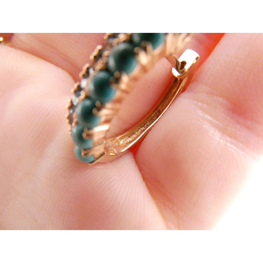 EA Designer Rose Gold Gilt Sterling Silver Turquoise and Blue Topaz Earrings 925