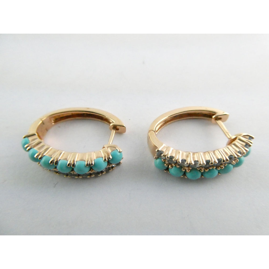 EA Designer Rose Gold Gilt Sterling Silver Turquoise and Blue Topaz Earrings 925