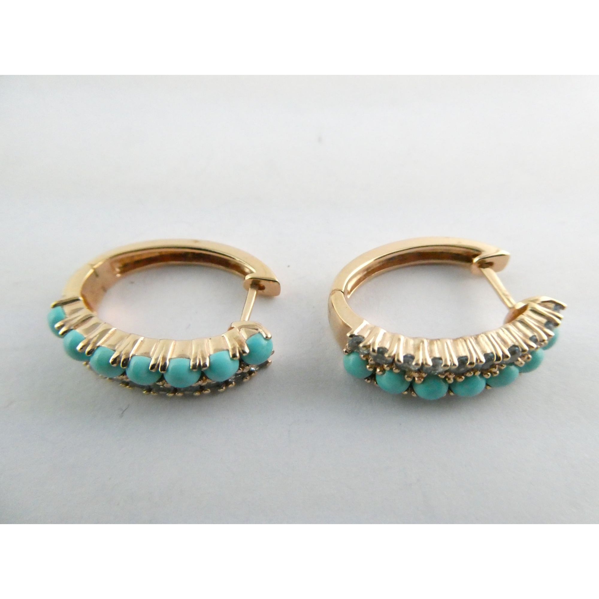 EA Designer Rose Gold Gilt Sterling Silver Turquoise and Blue Topaz Earrings 925