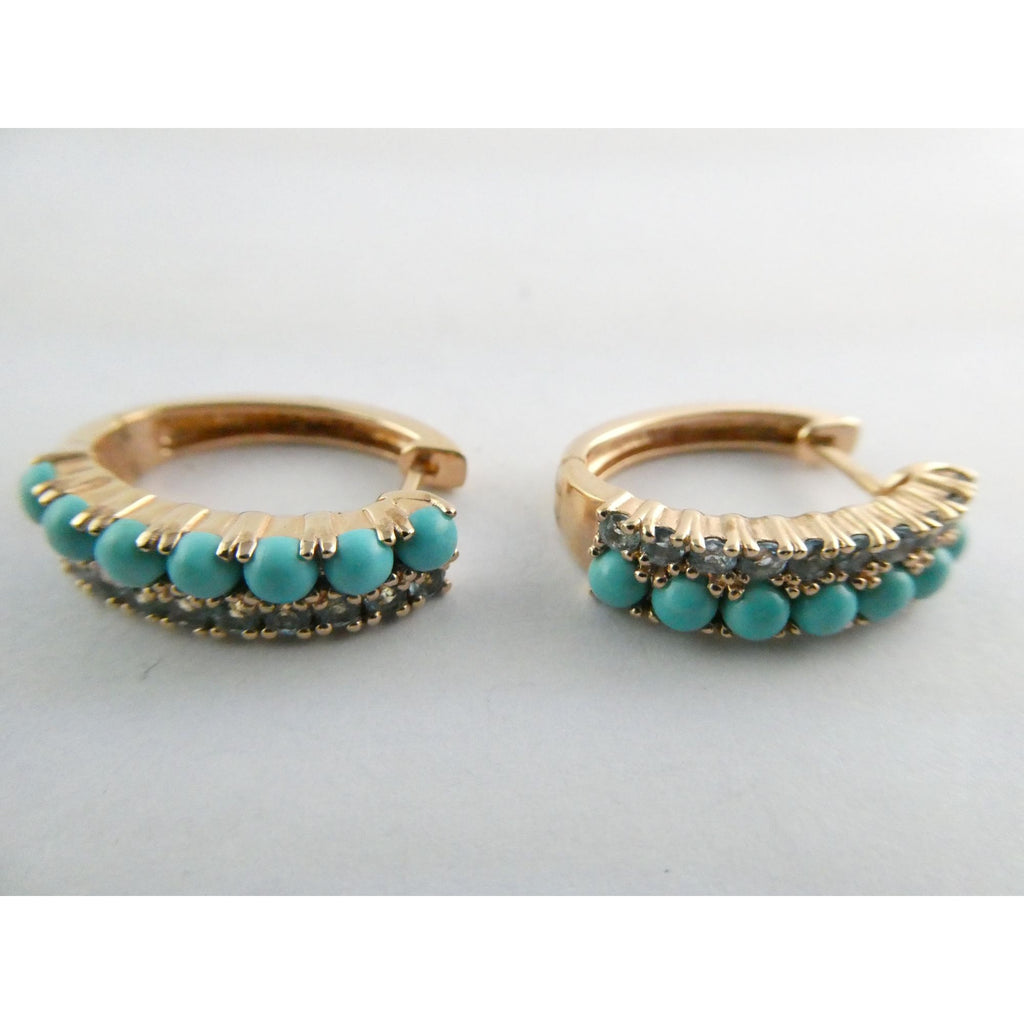 EA Designer Rose Gold Gilt Sterling Silver Turquoise and Blue Topaz Earrings 925