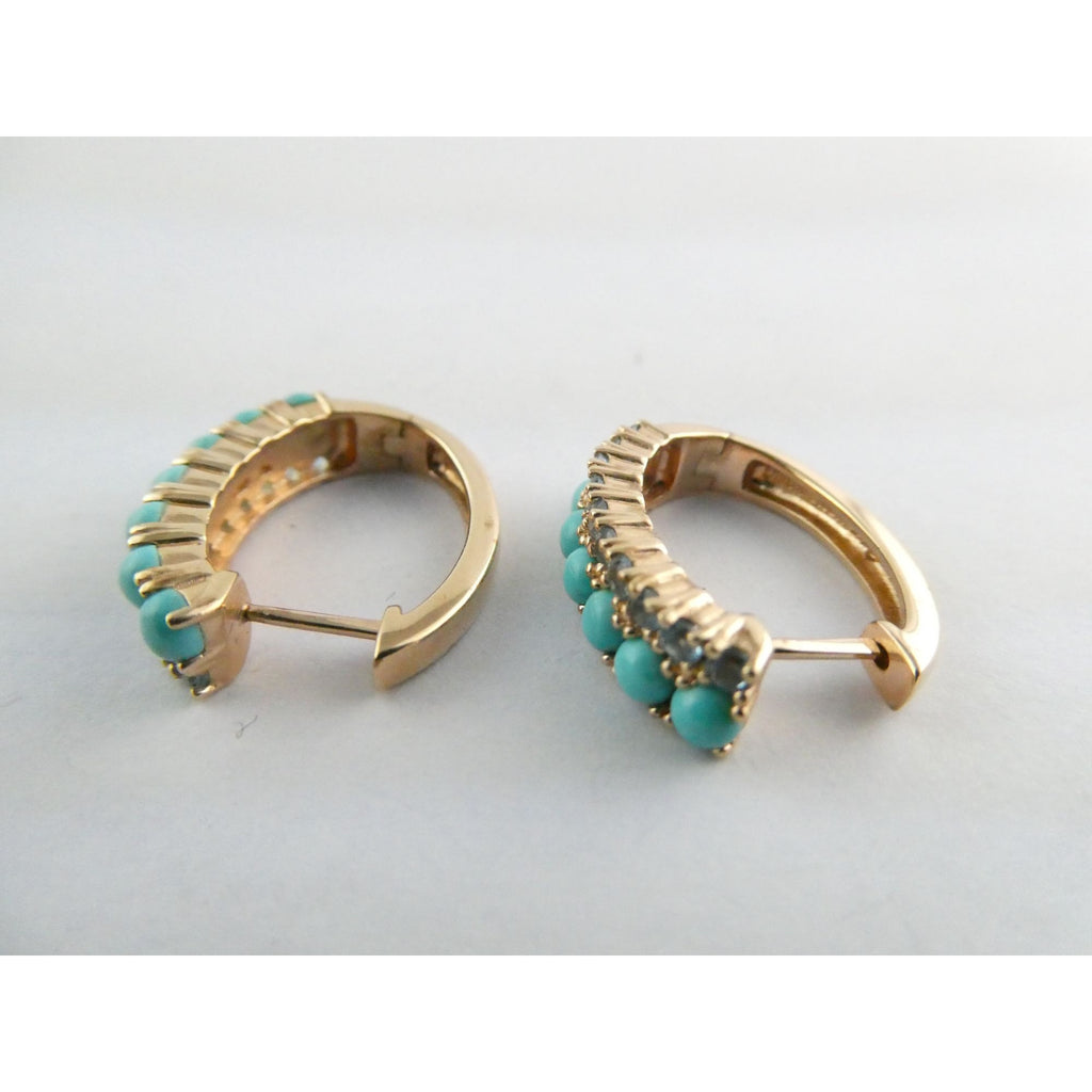 EA Designer Rose Gold Gilt Sterling Silver Turquoise and Blue Topaz Earrings 925