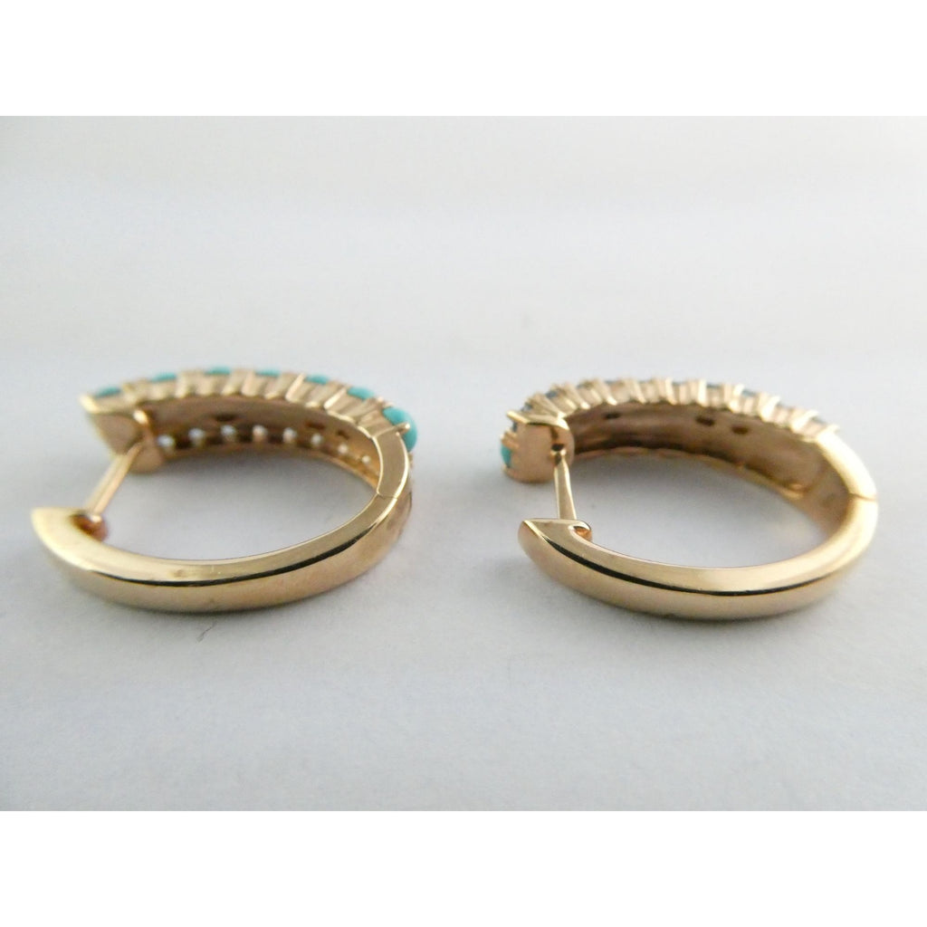EA Designer Rose Gold Gilt Sterling Silver Turquoise and Blue Topaz Earrings 925