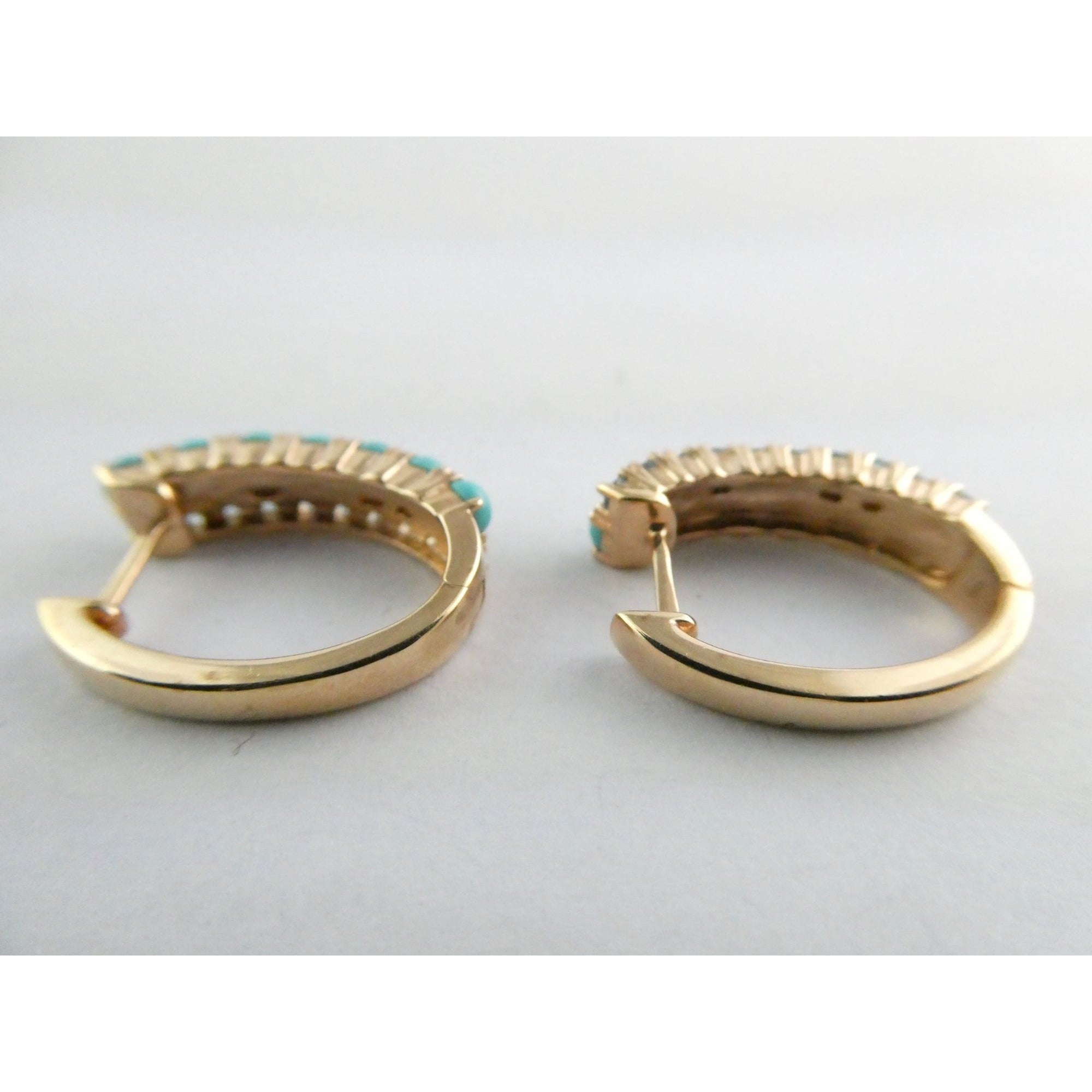 EA Designer Rose Gold Gilt Sterling Silver Turquoise and Blue Topaz Earrings 925