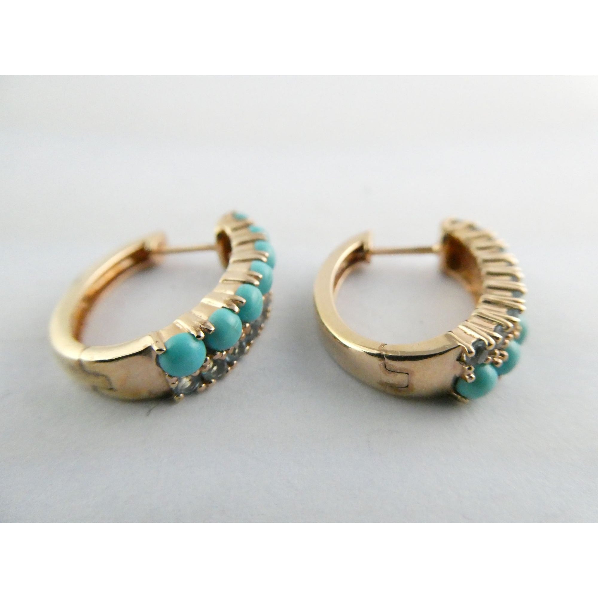 EA Designer Rose Gold Gilt Sterling Silver Turquoise and Blue Topaz Earrings 925