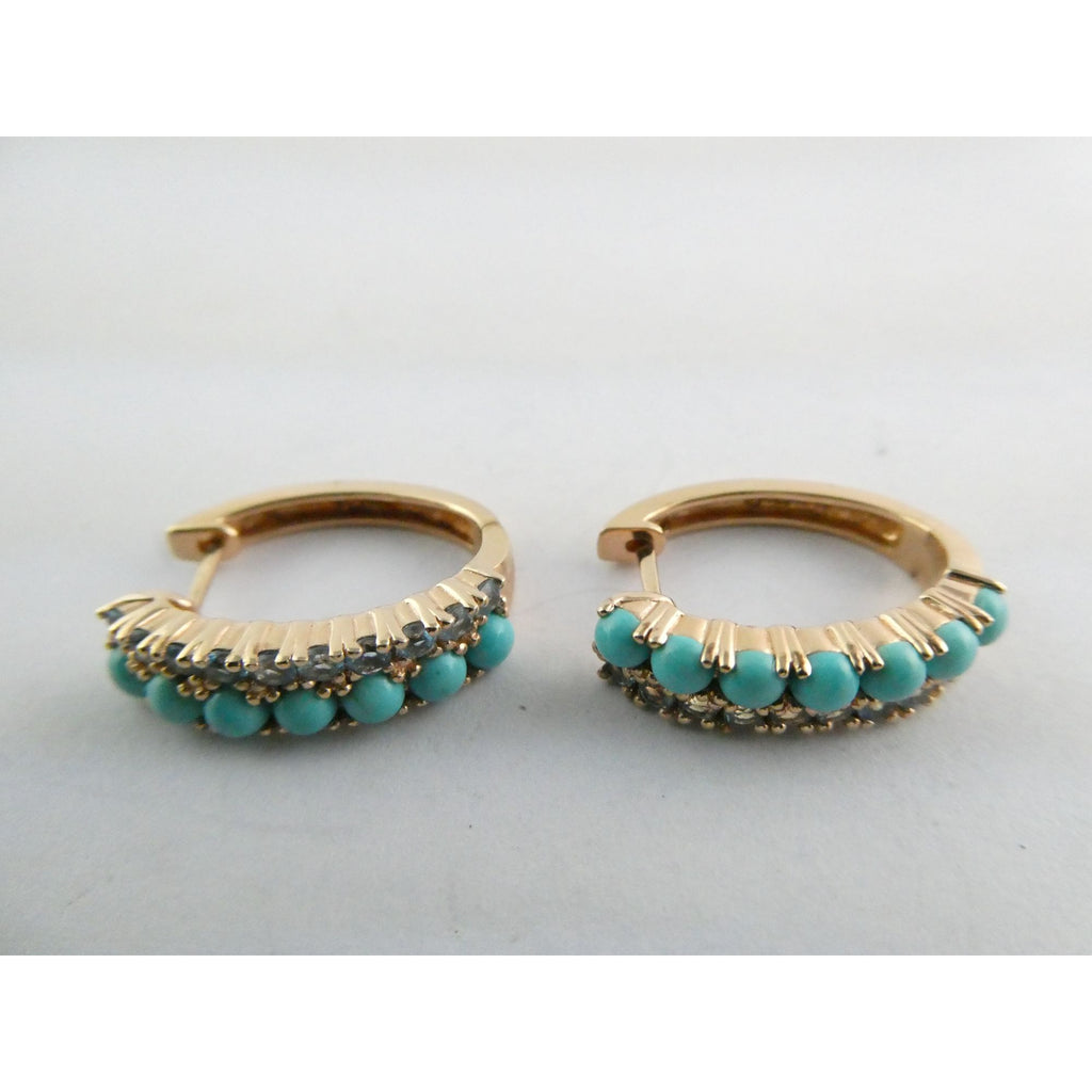 EA Designer Rose Gold Gilt Sterling Silver Turquoise and Blue Topaz Earrings 925