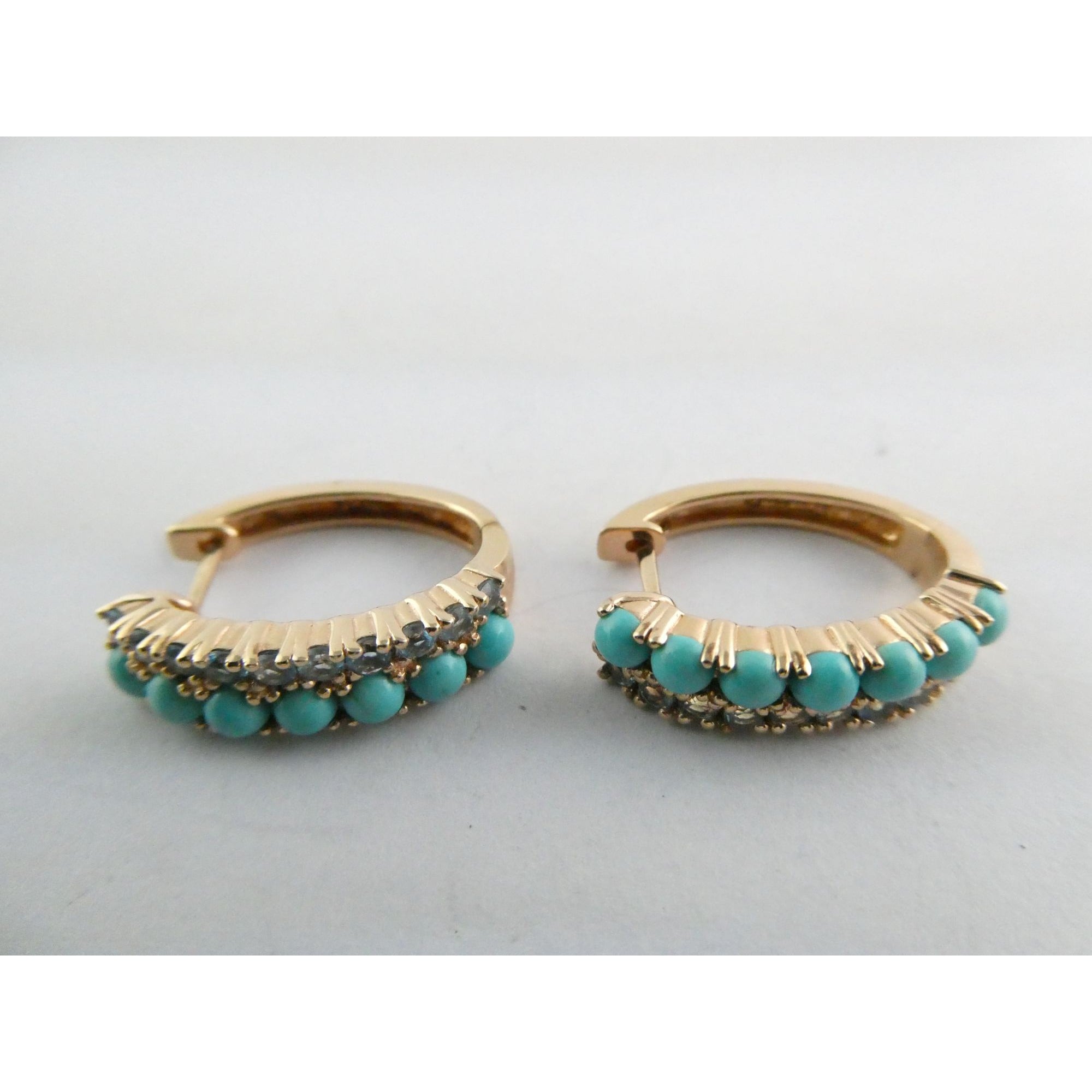 EA Designer Rose Gold Gilt Sterling Silver Turquoise and Blue Topaz Earrings 925