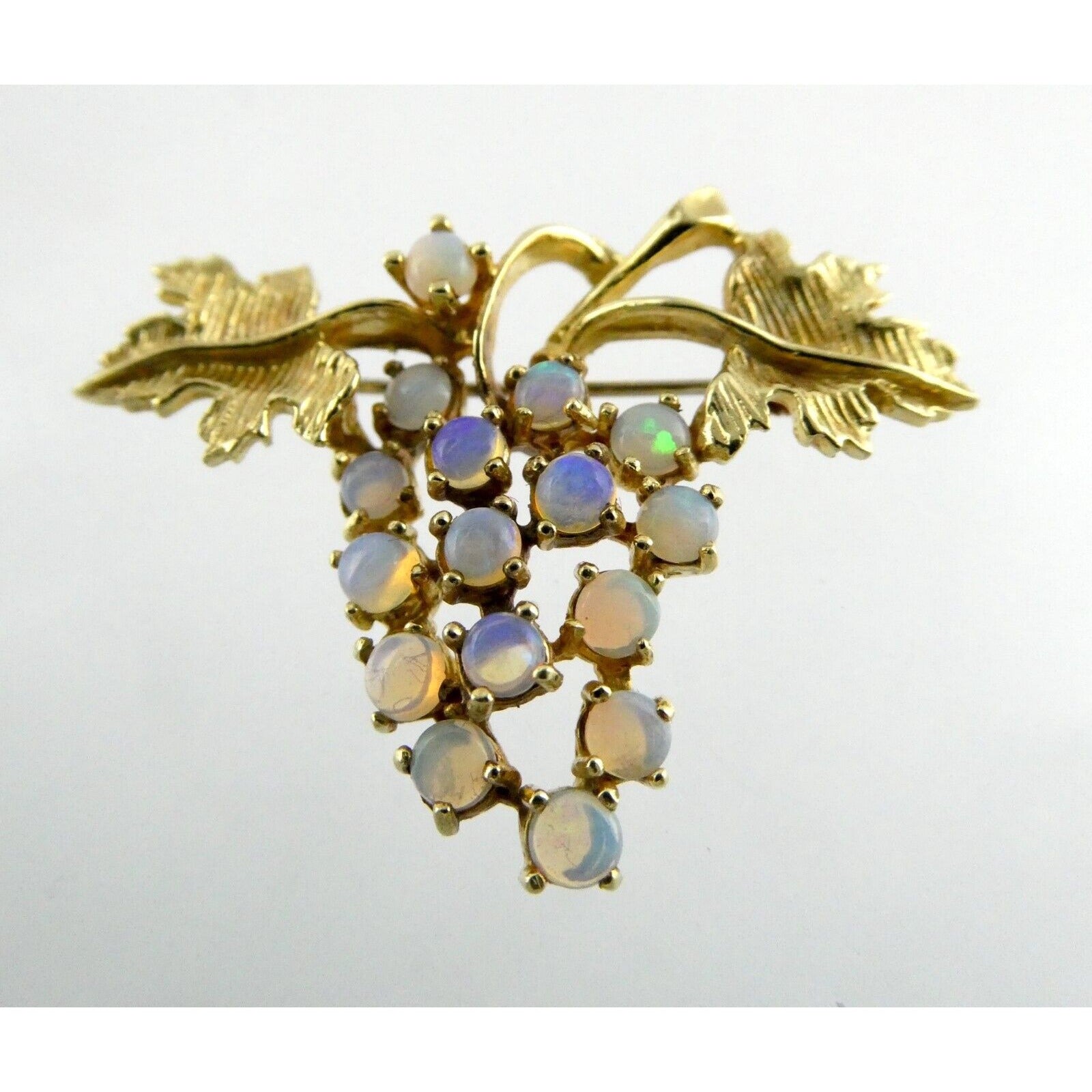 Vintage Hubertus Von Skal Modernist 14k Yellow Gold Opal Grape Pin Brooch 5.4g