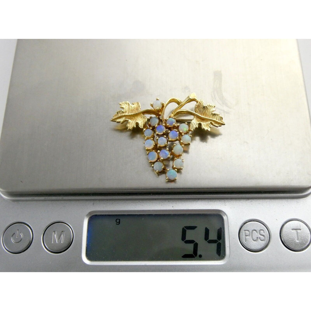 Vintage Hubertus Von Skal Modernist 14k Yellow Gold Opal Grape Pin Brooch 5.4g