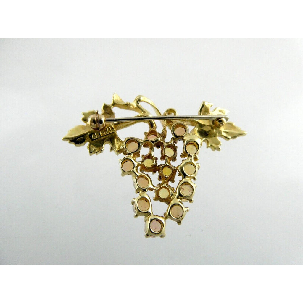 Vintage Hubertus Von Skal Modernist 14k Yellow Gold Opal Grape Pin Brooch 5.4g