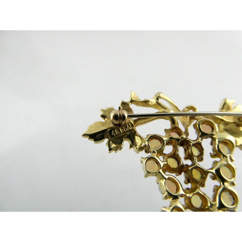 Vintage Hubertus Von Skal Modernist 14k Yellow Gold Opal Grape Pin Brooch 5.4g