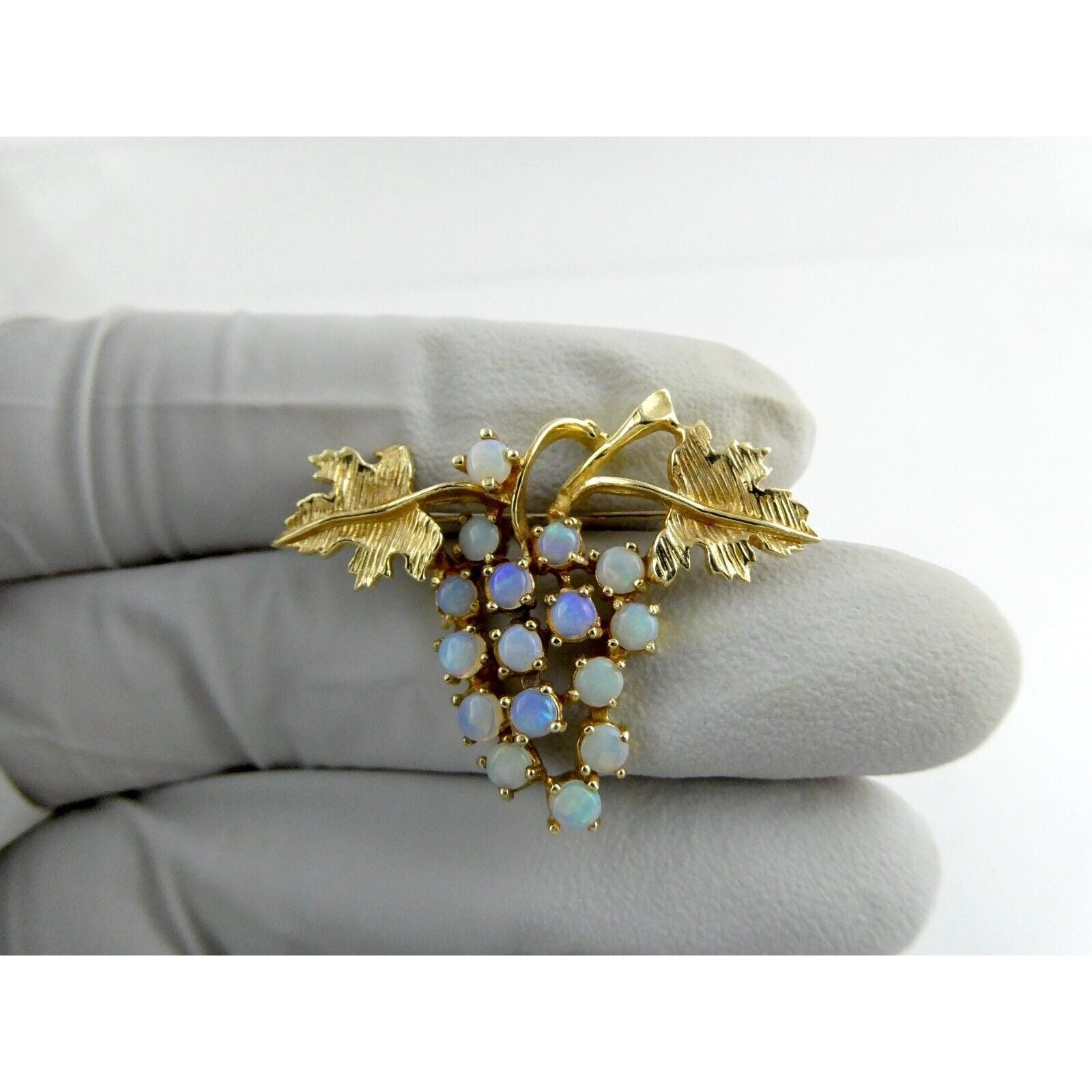 Vintage Hubertus Von Skal Modernist 14k Yellow Gold Opal Grape Pin Brooch 5.4g