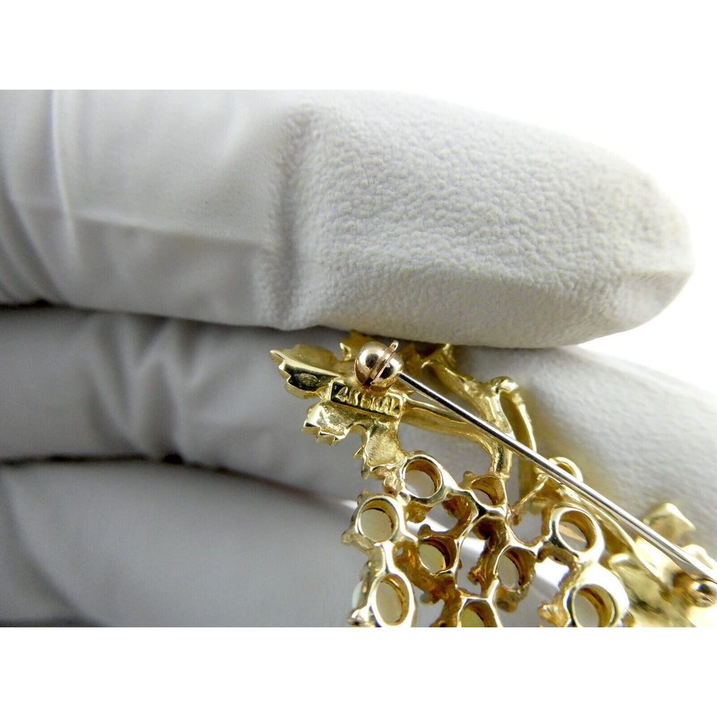Vintage Hubertus Von Skal Modernist 14k Yellow Gold Opal Grape Pin Brooch 5.4g