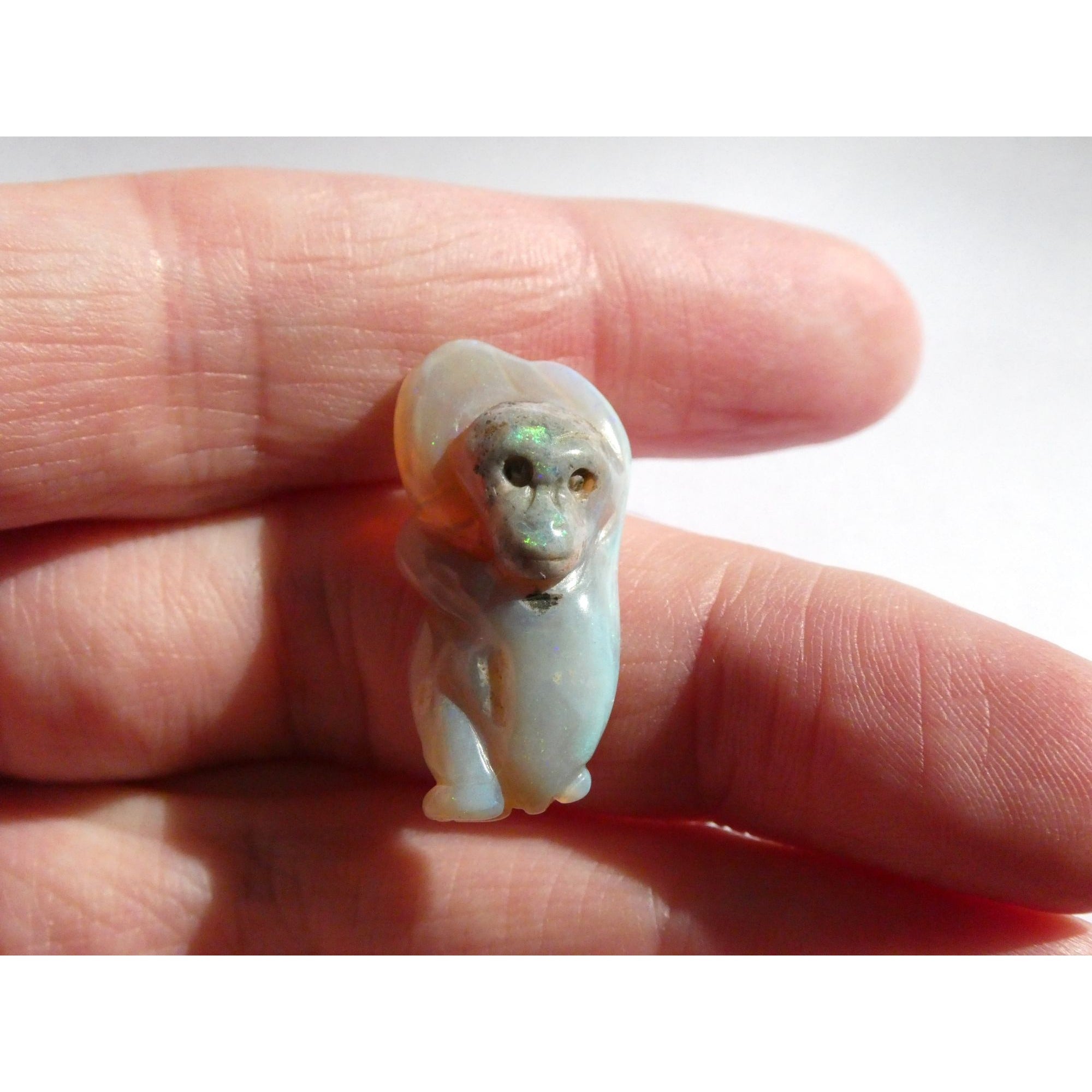 Carved Natural Opal Sitting Monkey Specimen 3.1g Weight 15.28 Carats 28mm Length