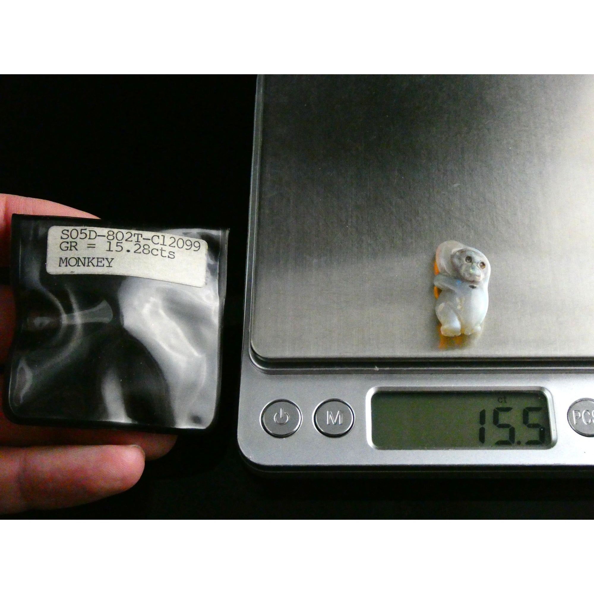 Carved Natural Opal Sitting Monkey Specimen 3.1g Weight 15.28 Carats 28mm Length