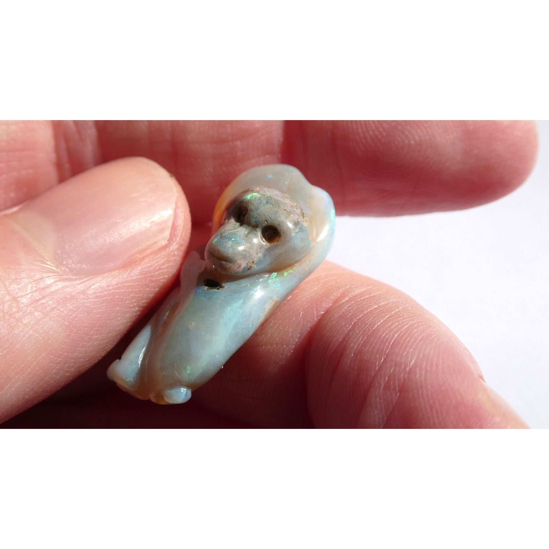 Carved Natural Opal Sitting Monkey Specimen 3.1g Weight 15.28 Carats 28mm Length