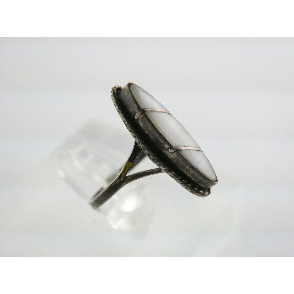 Vintage Taxco Mexico Sterling Silver MOP Shell Inlay Ring Size 5 1.6g AS IS