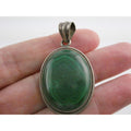Sterling Silver Malachite Oval Cabochon Pendant 17g 45mm Total Length
