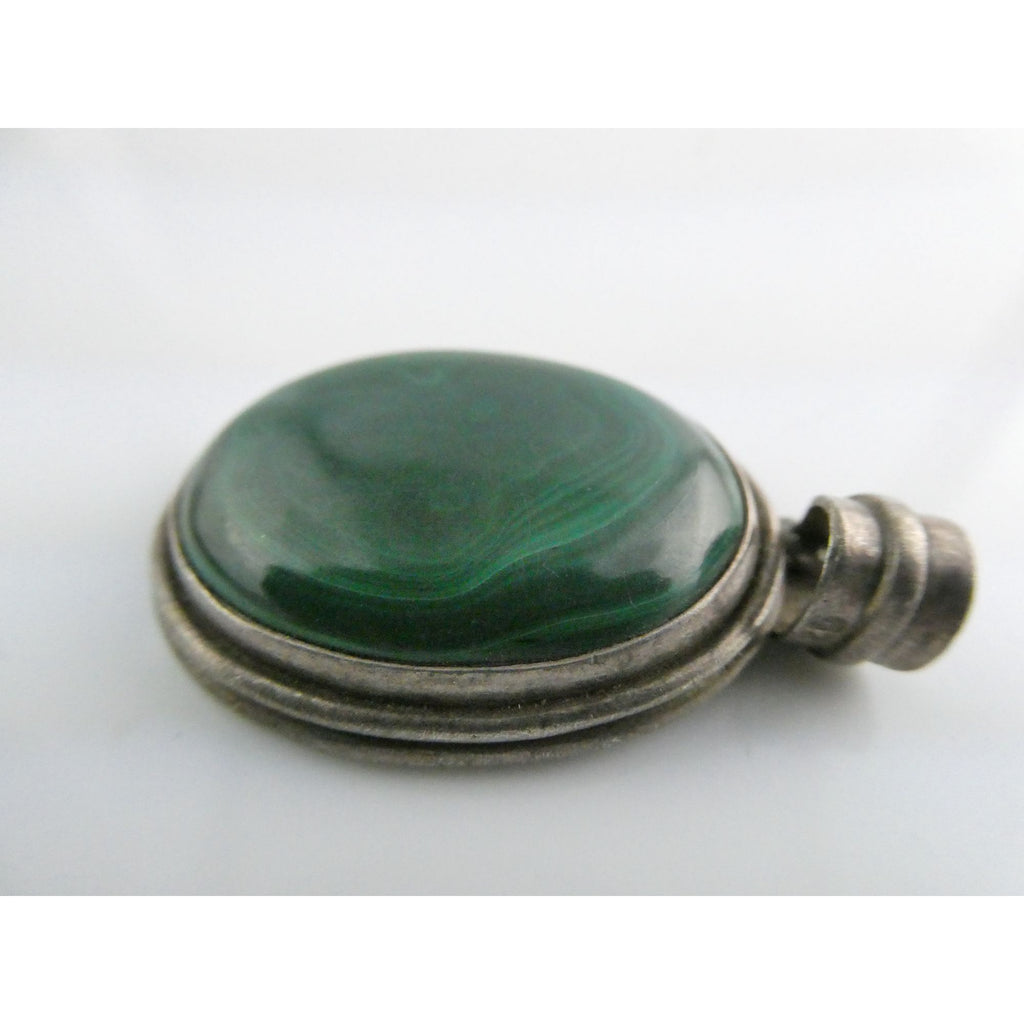 Sterling Silver Malachite Oval Cabochon Pendant 17g 45mm Total Length