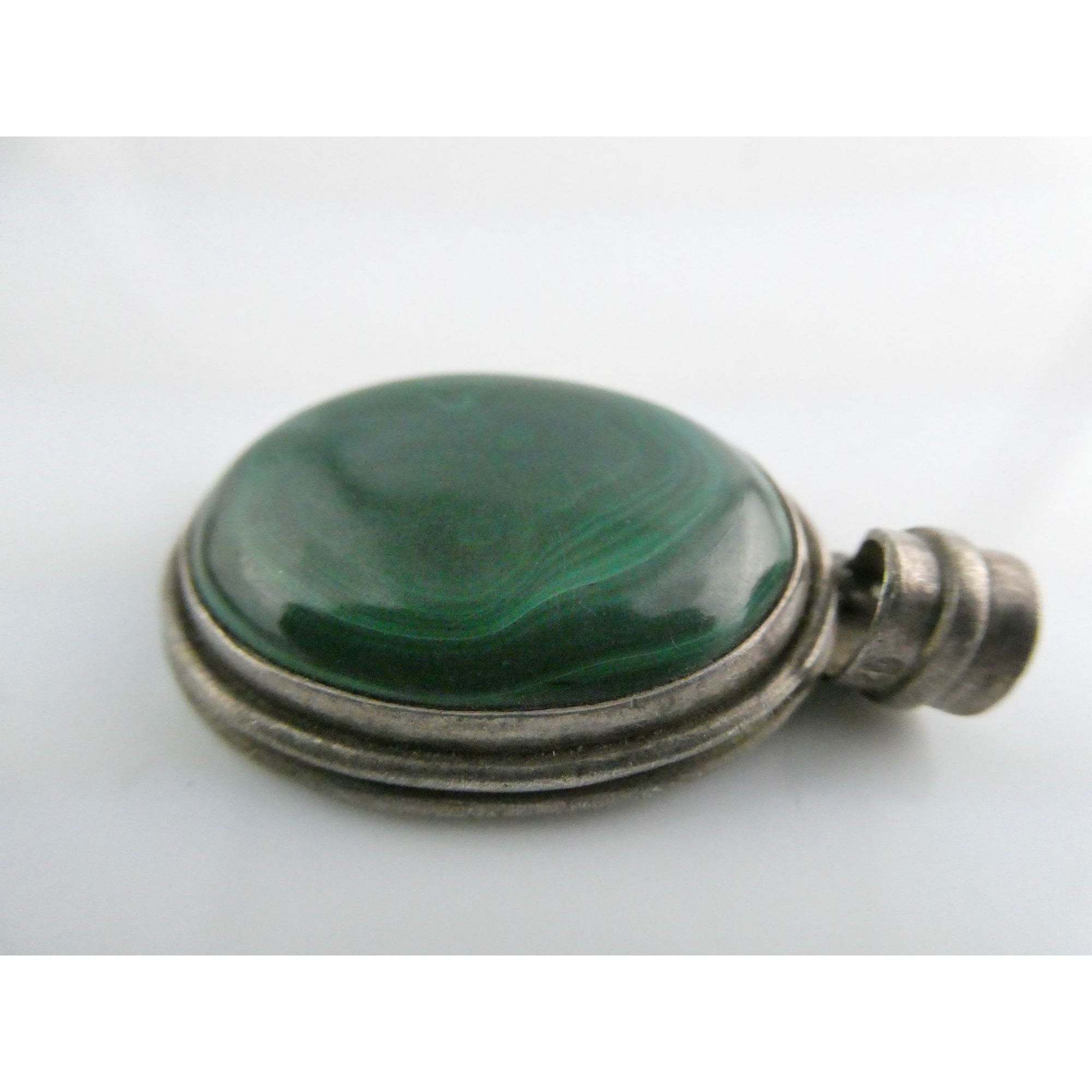 Sterling Silver Malachite Oval Cabochon Pendant 17g 45mm Total Length