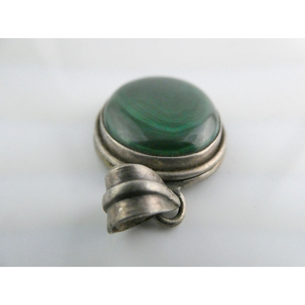 Sterling Silver Malachite Oval Cabochon Pendant 17g 45mm Total Length