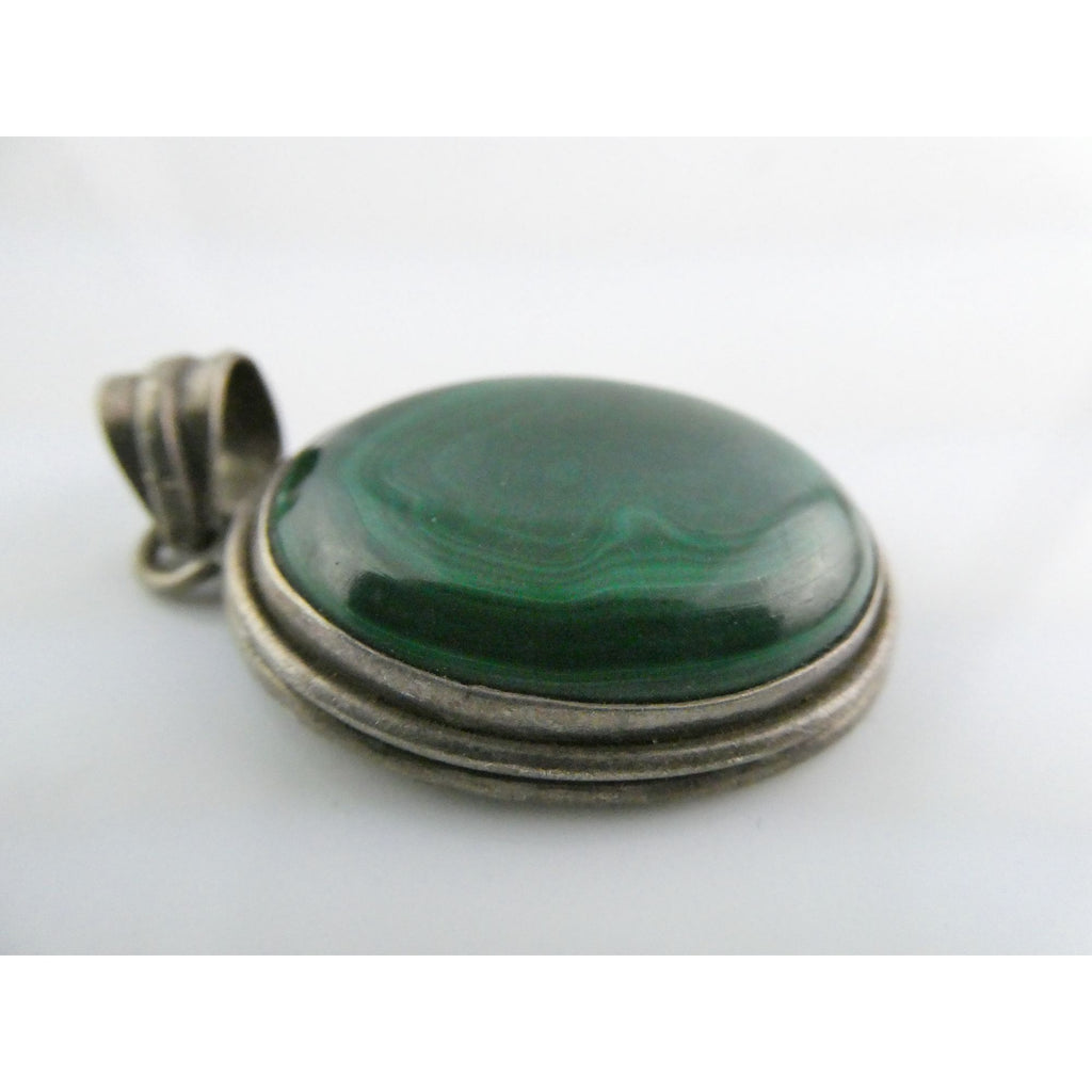 Sterling Silver Malachite Oval Cabochon Pendant 17g 45mm Total Length
