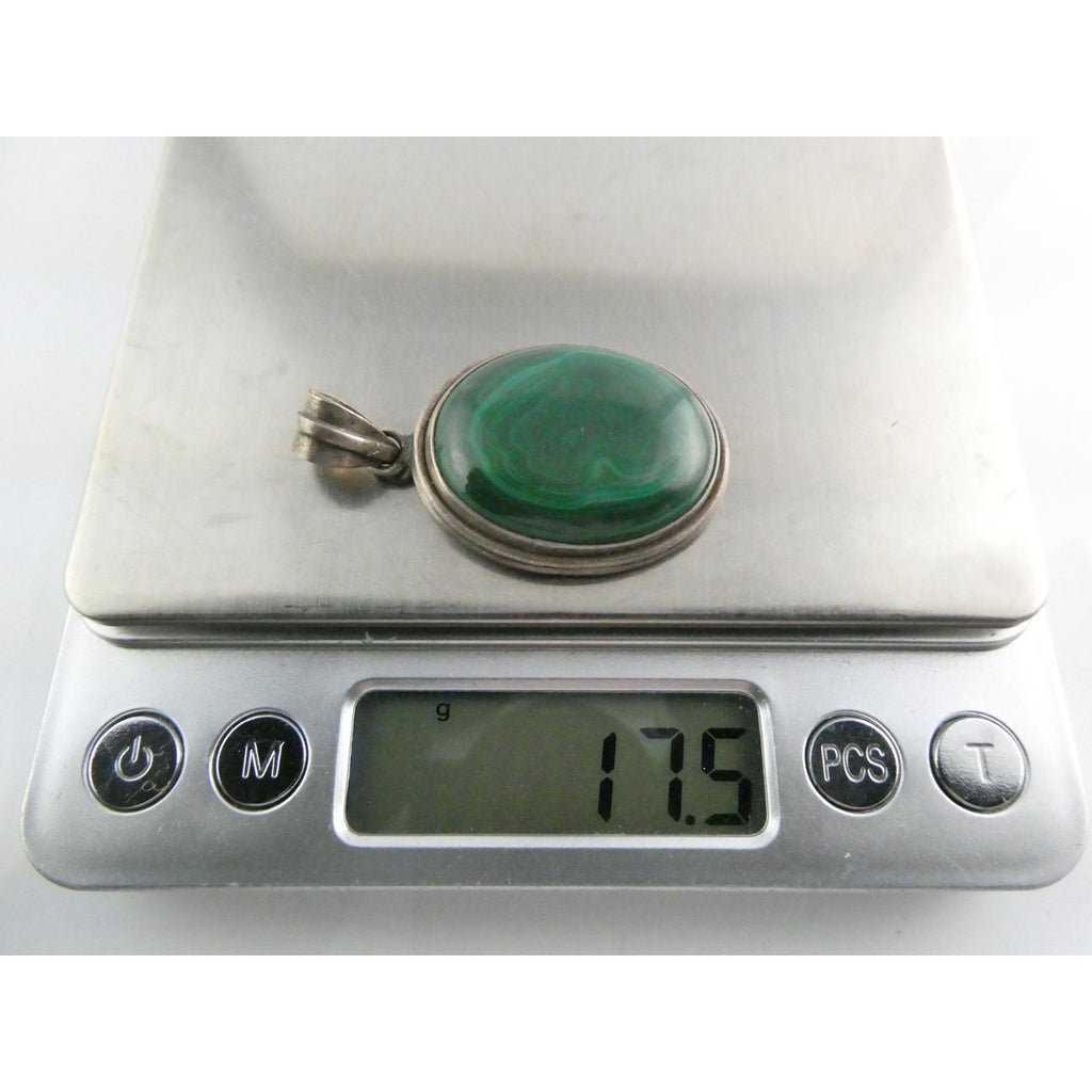 Sterling Silver Malachite Oval Cabochon Pendant 17g 45mm Total Length