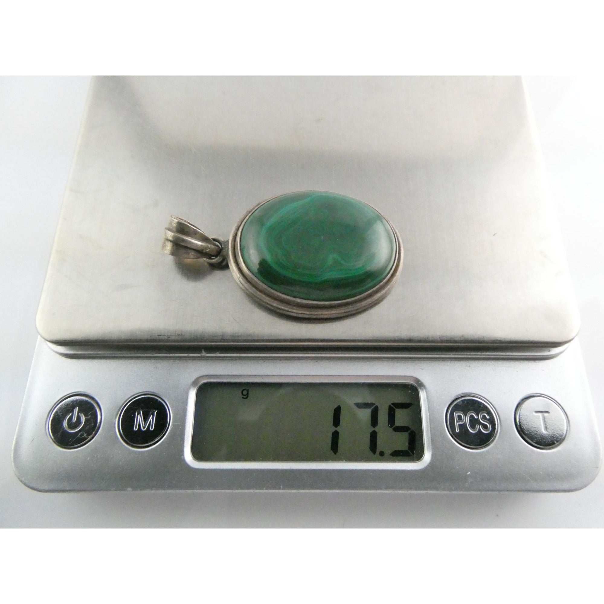 Sterling Silver Malachite Oval Cabochon Pendant 17g 45mm Total Length