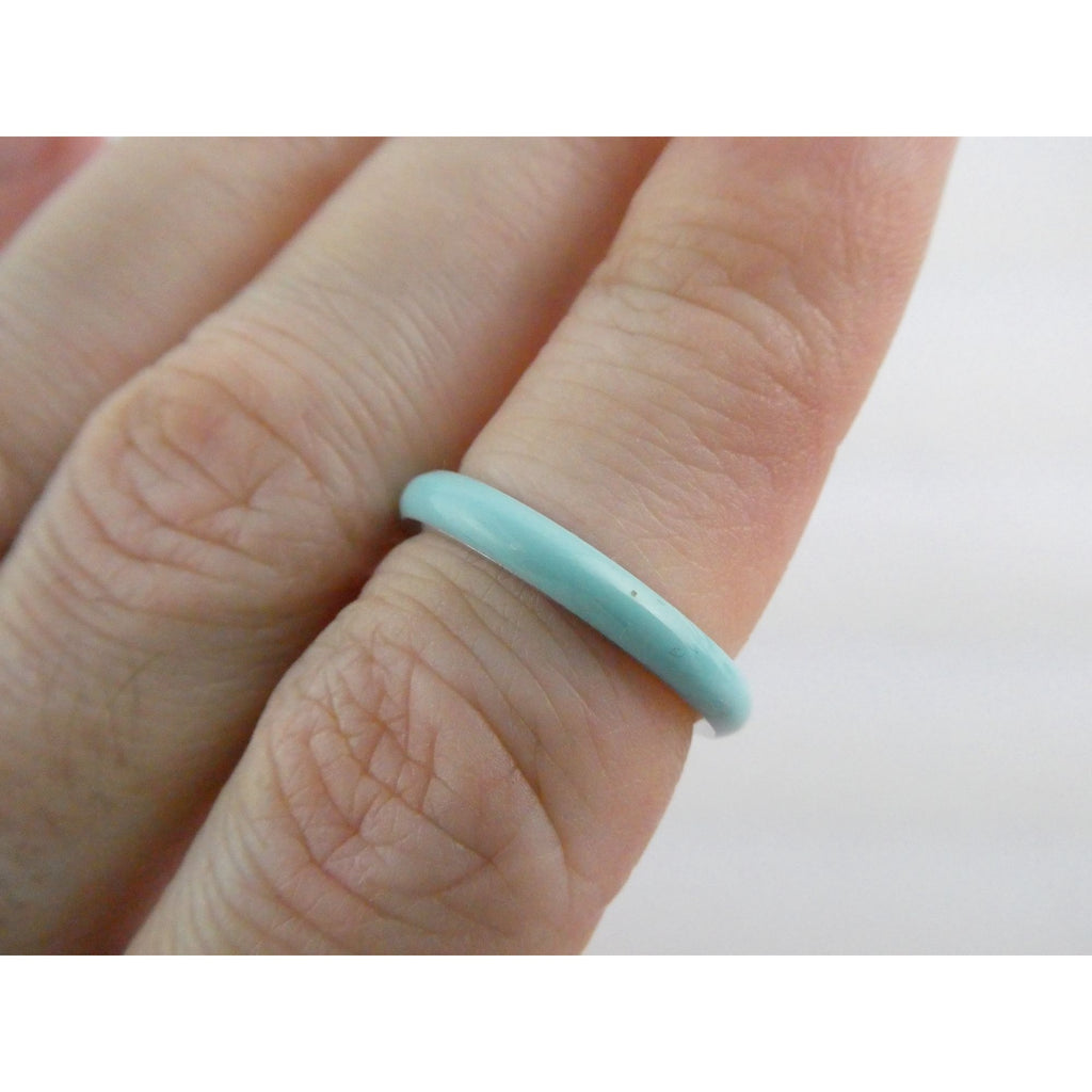 Designer H Heart Sterling Silver Turquoise Blue Enamel Band Ring Size 6.75 2.2g
