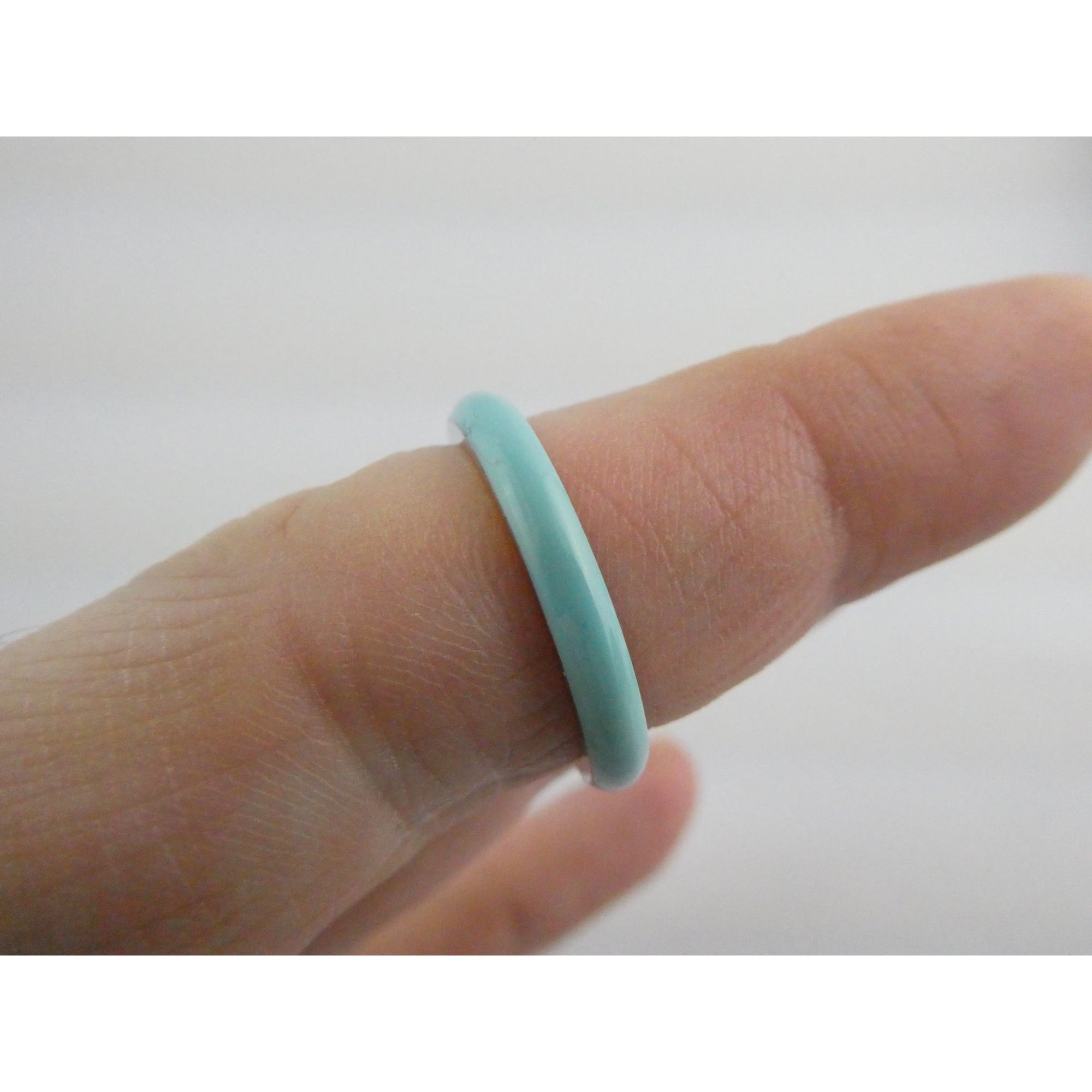 Designer H Heart Sterling Silver Turquoise Blue Enamel Band Ring Size 6.75 2.2g