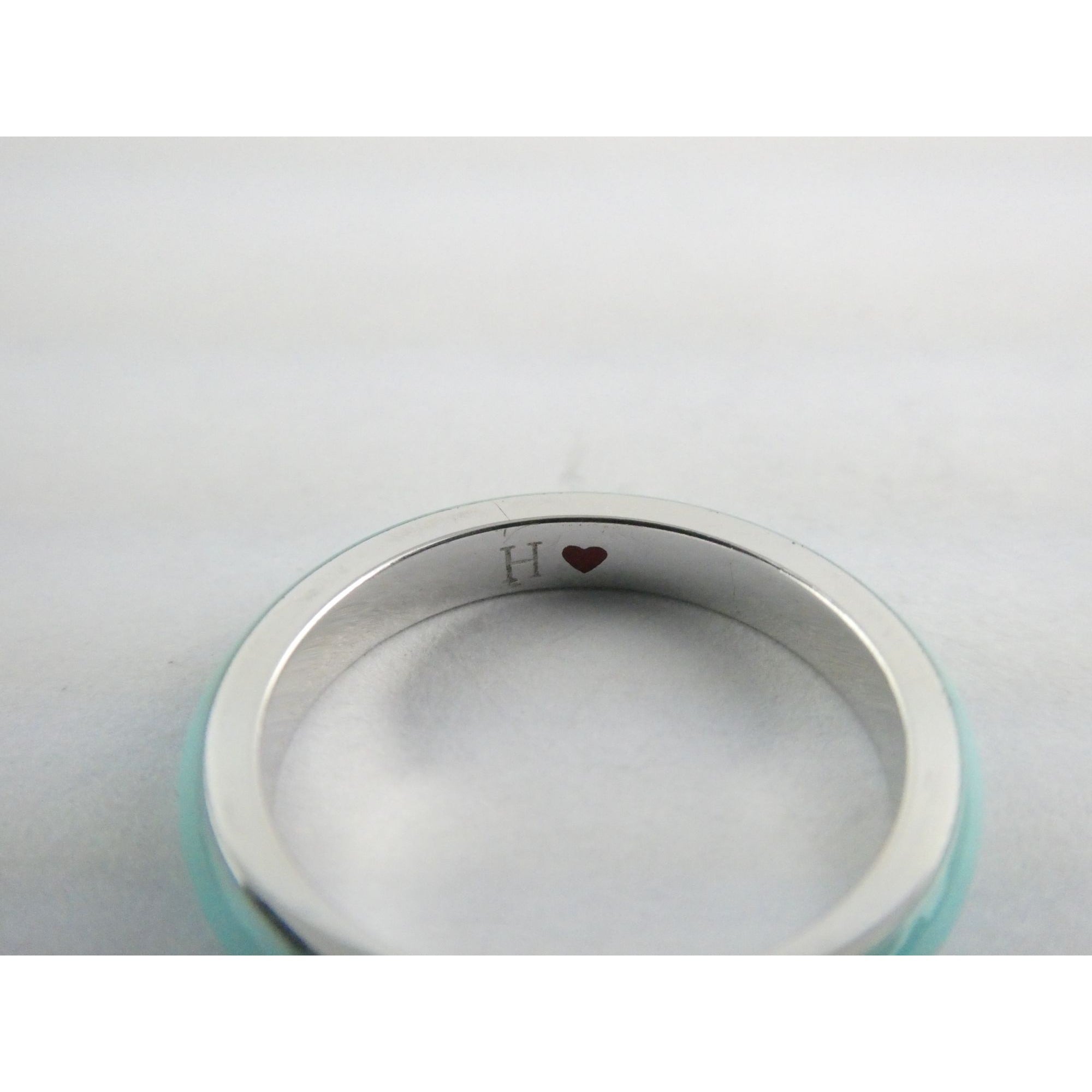 Designer H Heart Sterling Silver Turquoise Blue Enamel Band Ring Size 6.75 2.2g