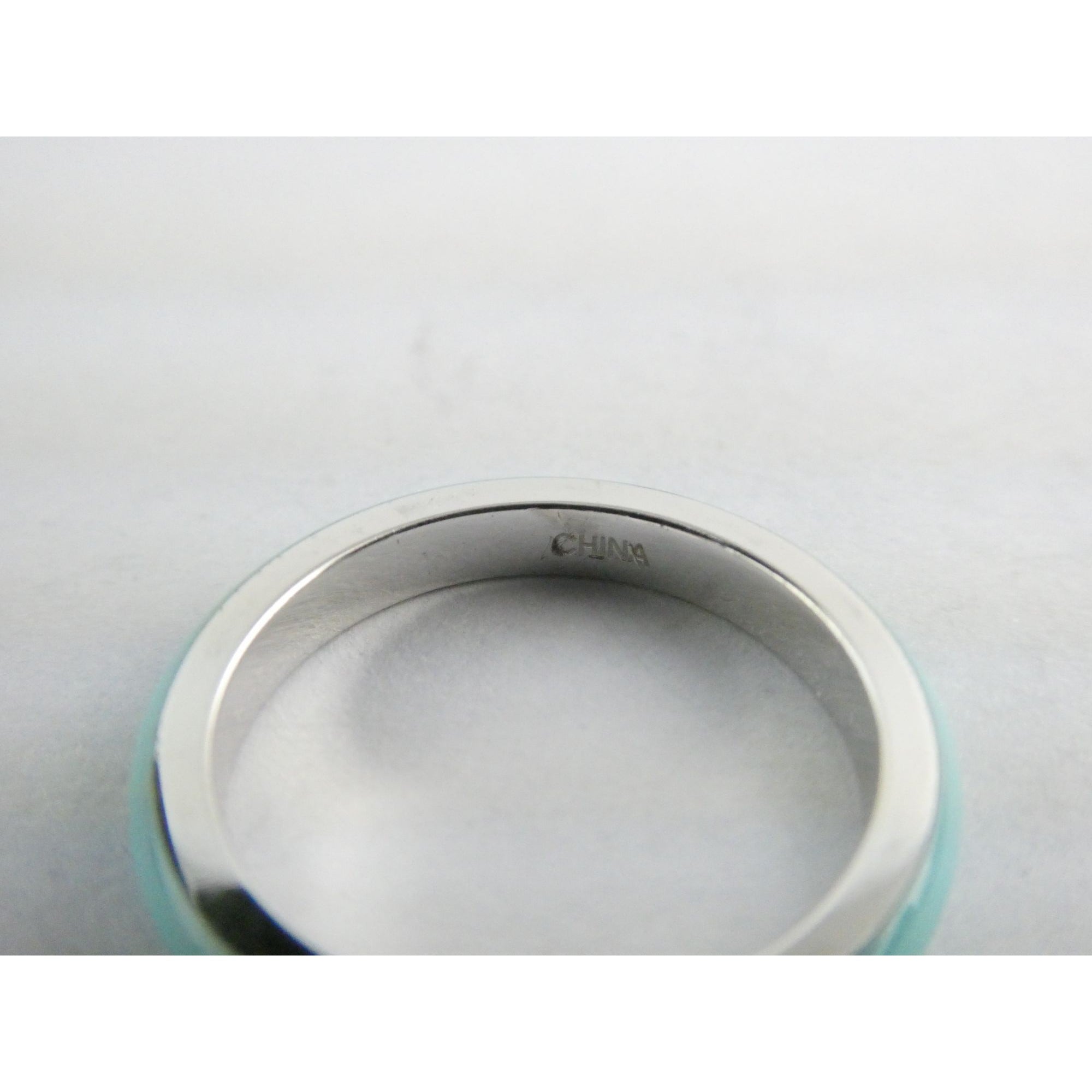 Designer H Heart Sterling Silver Turquoise Blue Enamel Band Ring Size 6.75 2.2g