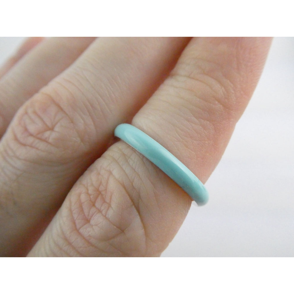 Designer H Heart Sterling Silver Turquoise Blue Enamel Band Ring Size 6.75 2.2g