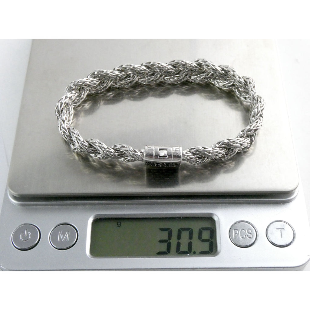 John Hardy Sterling Silver Chain Bracelet with Black Sapphire Studded Clasp 7 In