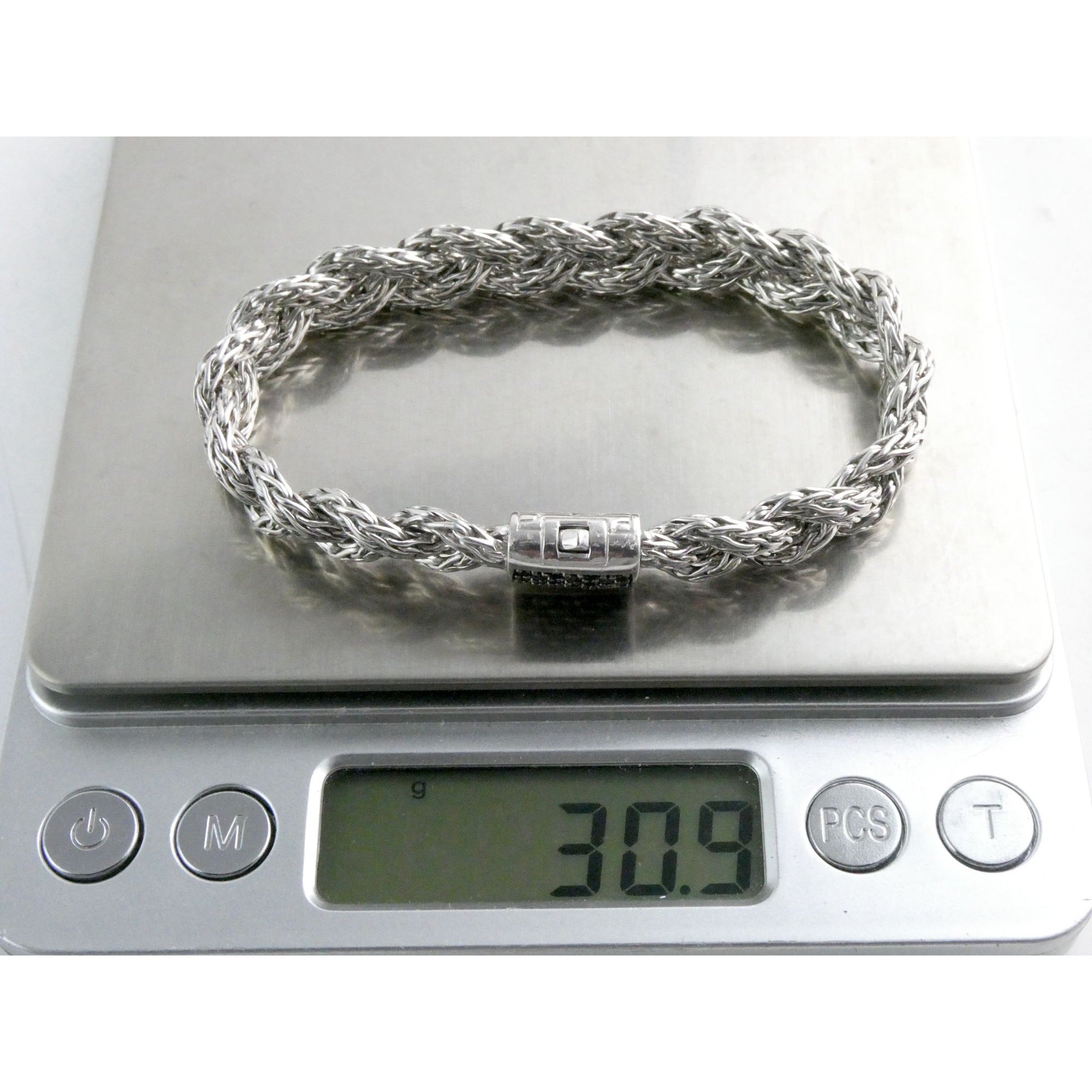 John Hardy Sterling Silver Chain Bracelet with Black Sapphire Studded Clasp 7 In
