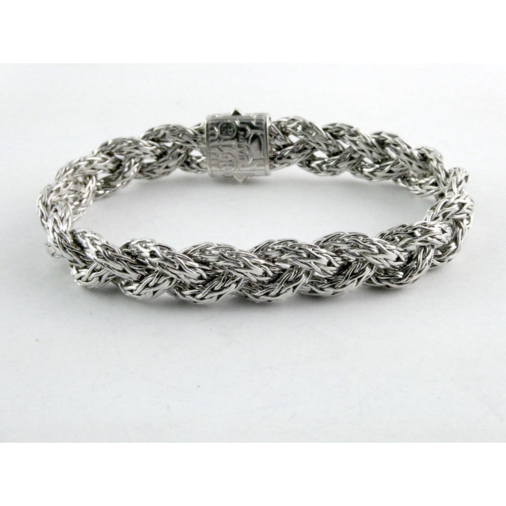 John Hardy Sterling Silver Chain Bracelet with Black Sapphire Studded Clasp 7 In