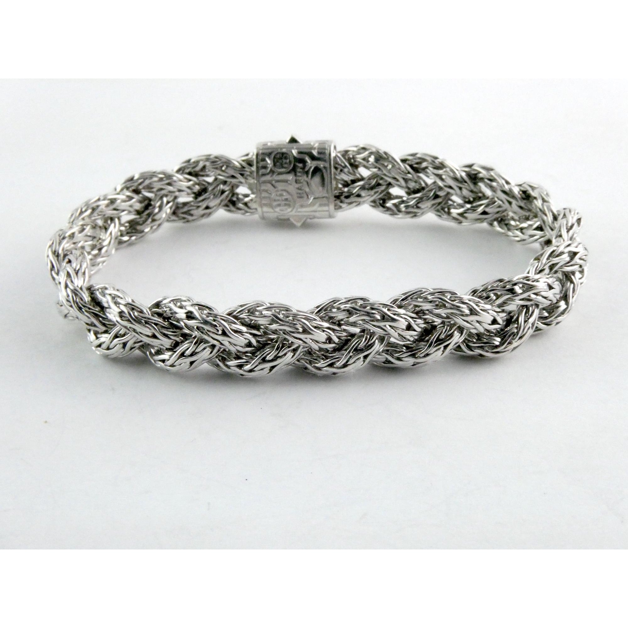 John Hardy Sterling Silver Chain Bracelet with Black Sapphire Studded Clasp 7 In