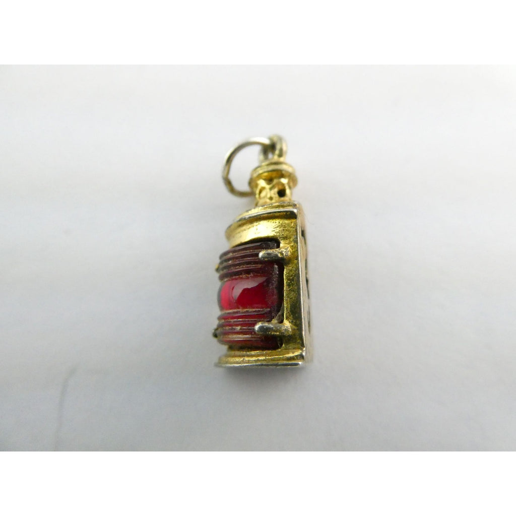 Vtg Beau Gilt Sterling Silver Red Glass Nautical Lantern Charm Seahorse Pendant