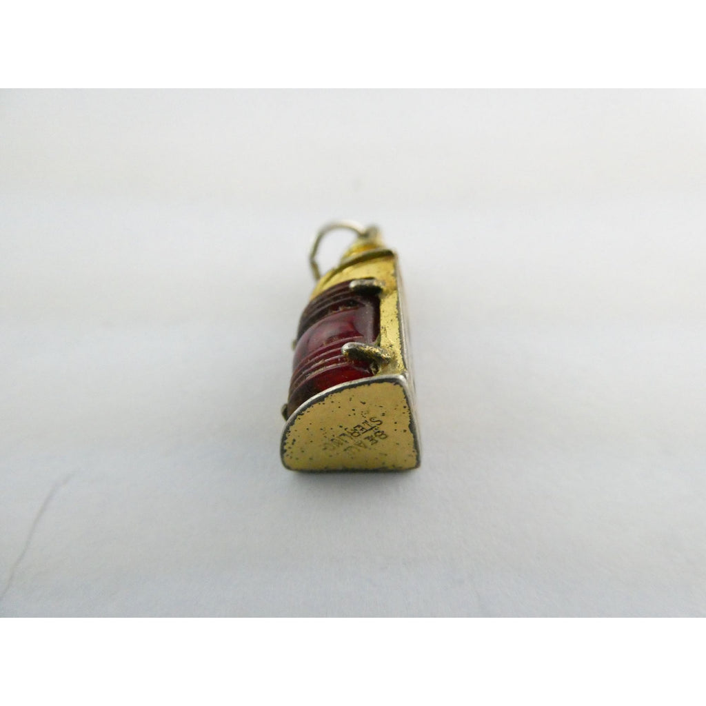 Vtg Beau Gilt Sterling Silver Red Glass Nautical Lantern Charm Seahorse Pendant