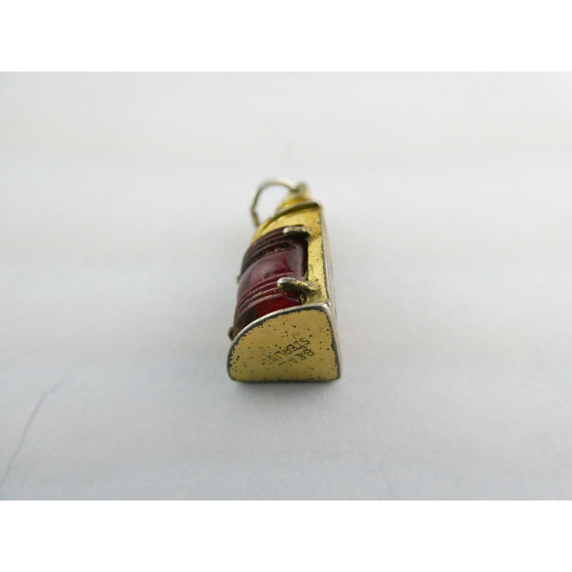 Vtg Beau Gilt Sterling Silver Red Glass Nautical Lantern Charm Seahorse Pendant