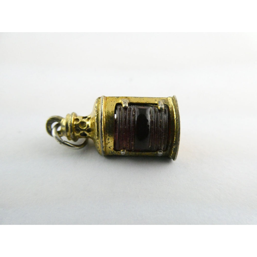 Vtg Beau Gilt Sterling Silver Red Glass Nautical Lantern Charm Seahorse Pendant