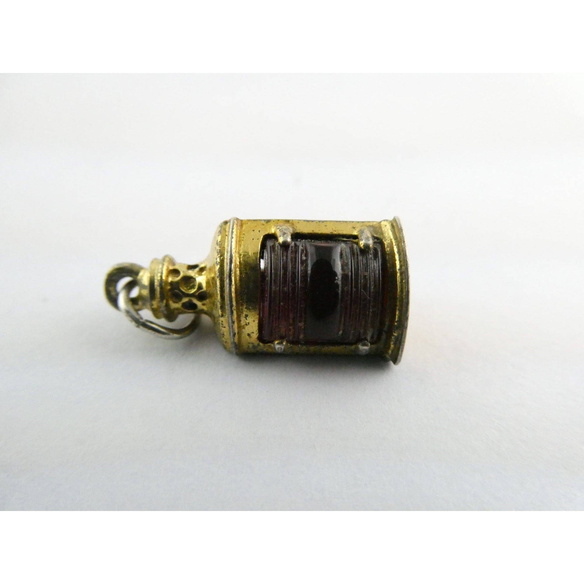Vtg Beau Gilt Sterling Silver Red Glass Nautical Lantern Charm Seahorse Pendant