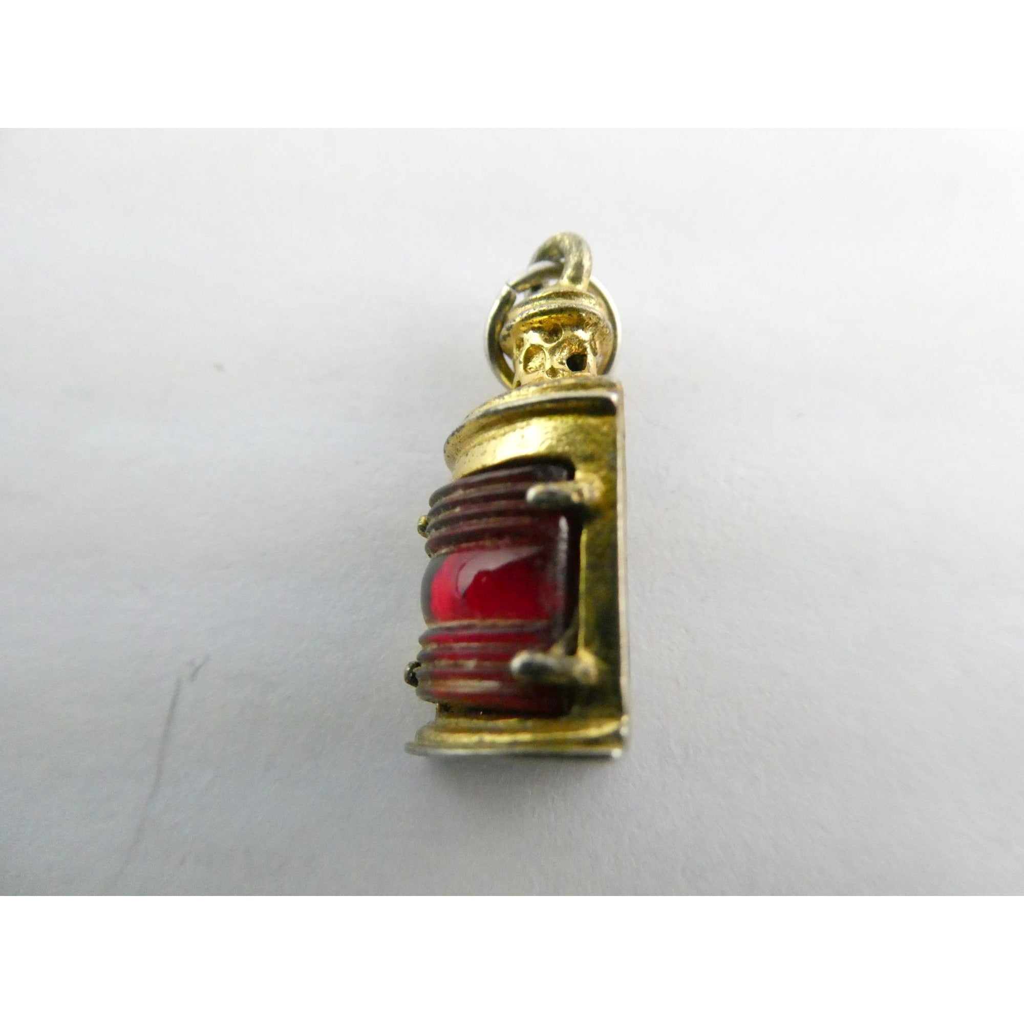 Vtg Beau Gilt Sterling Silver Red Glass Nautical Lantern Charm Seahorse Pendant