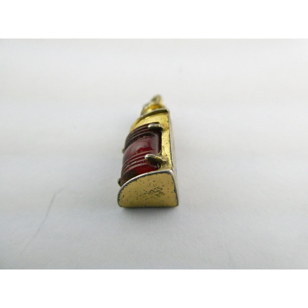 Vtg Beau Gilt Sterling Silver Red Glass Nautical Lantern Charm Seahorse Pendant