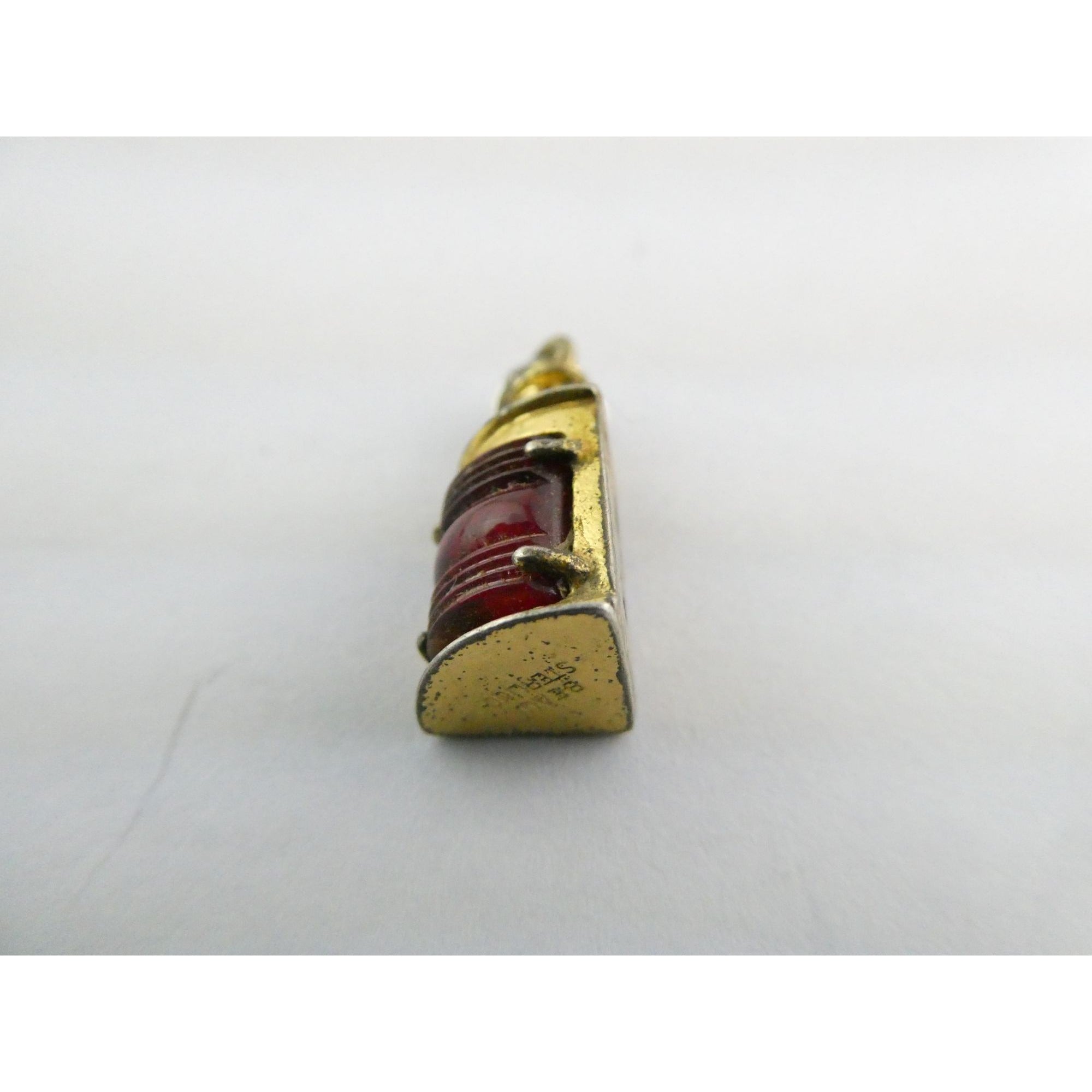 Vtg Beau Gilt Sterling Silver Red Glass Nautical Lantern Charm Seahorse Pendant